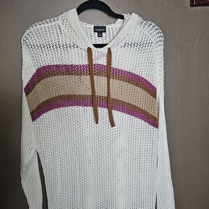 💥Sale💥Torrid White Knit Hoodie with Pink and Brown Stripes